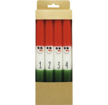 Adventskerzen mit Schneemännern, nummeriert von eins bis vier