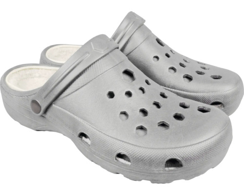 Paar graue Clogs aus Kunststoff mit Innenfutter