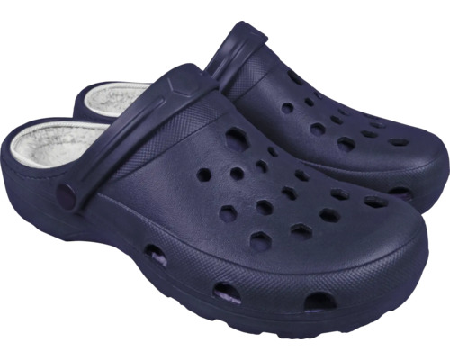 Ein Paar blaue Clogs mit Futter