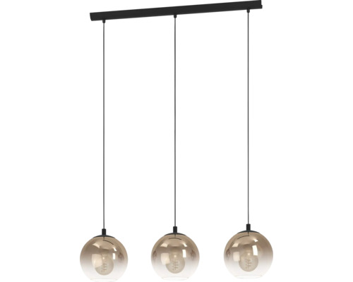Pendelleuchte mit drei runden Glasschirmen