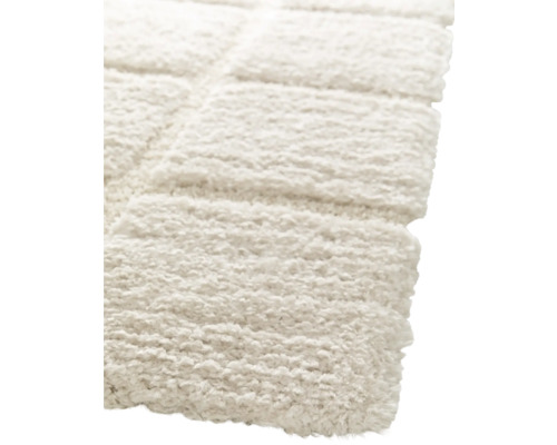 Detailansicht eines rechteckigen, hochflorigen Teppichs