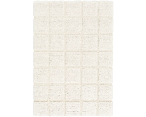 Hochflorteppich Relief creme 80x150 cm Teppich mit quadratischem Muster
