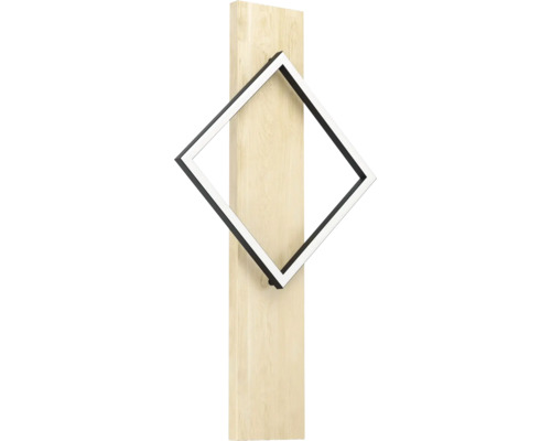 Dekorative Wandleuchte mit Holzsockel und quadratischem Lichtrahmen