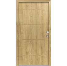 Holztür mit horizontalen Rillen und Türgriff
