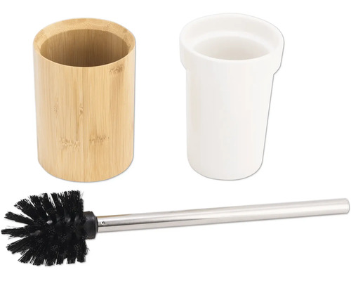 Badezimmer Set mit WC-Bürste, Zahnputzbecher aus Bambus und Behälter