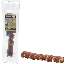 Beetztees Kaurolle mit Ente, ein Hundesnack in einer transparenten Verpackung und einzeln.