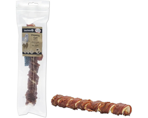 Beetztees Kaurolle mit Ente, ein Hundesnack in einer transparenten Verpackung und einzeln.