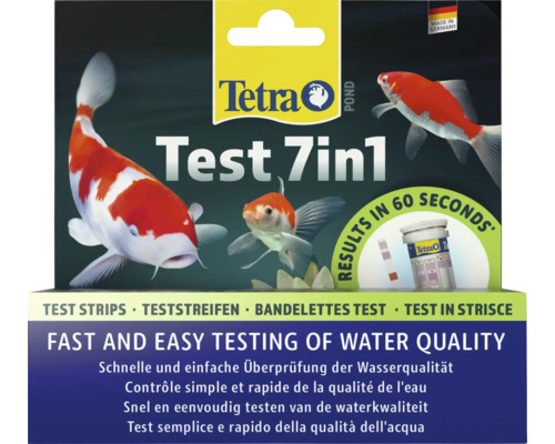 Wassertest TetraPond Test 7 in 1, Teststreifen für den Gartenteich, 25 St.misst pH-Wert, Karbonat- und Gesamthärte, Nitrit, Nitrat, Chlor und Kohlendioxid Tetra Pond Test 7in1 zur schnellen und einfachen Wasserqualitätsprüfung