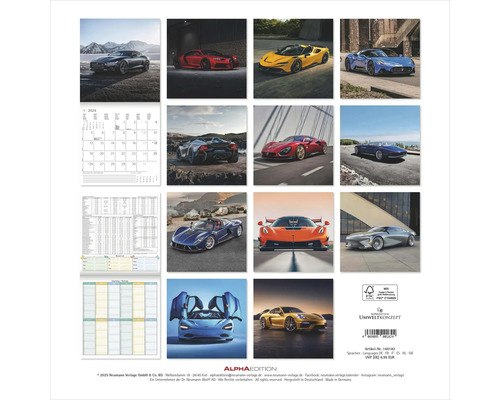Wandkalender mit zwölf Monatsblättern und verschiedenen Automobilabbildungen