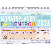 Wandkalender mit Monatsplaner, Notizbereich und Ferienübersicht für das Jahr 2026