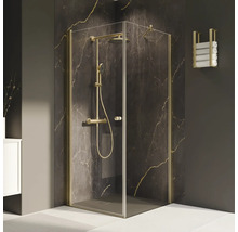 Duschkabine mit Brausegarnitur und Handtuchhalter im Badezimmer