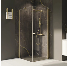 Eckdusche mit Duscharmatur und Handtuchhalter im Badezimmer