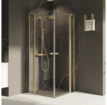 Eckdusche mit Duscharmatur und Handtuchhalter im Badezimmer