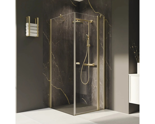 Eckdusche mit Handtuchhalter im Badezimmer