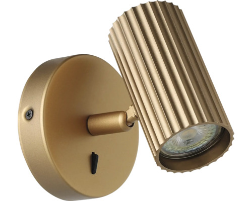 Goldfarbene Wandleuchte mit geriffeltem Lampenschirm