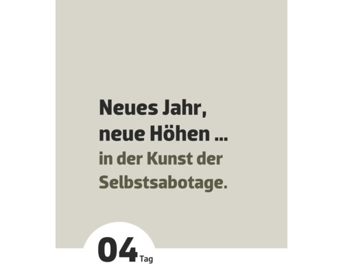 Neues Jahr, neue Höhen in der Kunst der Selbstsabotage, Tag 4