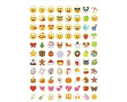 Aufkleberbogen mit Emojis und saisonalen Motiven