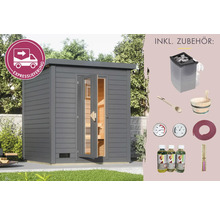 Graue Gartensauna mit Zubehör und Expresslieferung