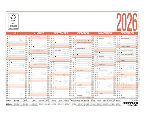 Zettler Kalender für das Jahr 2026