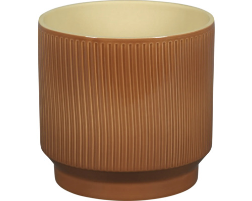 Brauner Keramikblumentopf mit geriffeltem Muster