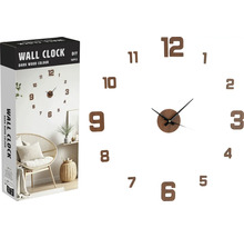 Wanduhr zum Selbstgestalten mit dunkler Holzoptik und Verpackung.