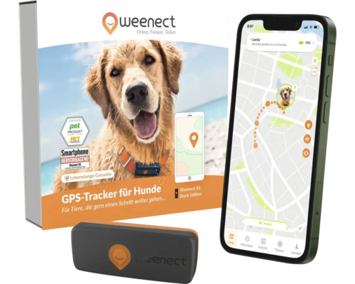 GPS Tracker weenect für Hunde 28 g, 6 x 2,4 x 1,5 cm, schwarz
