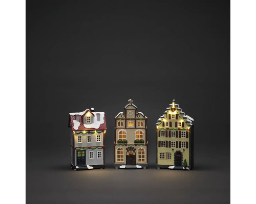 Weihnachtsdeko LED Szenerie Konstsmide Häuser-Set 3 teilig mit Timer warmweiß Drei beleuchtete dekorative Häuser für die Weihnachtszeit.