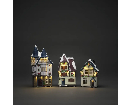 Weihnachtsdeko LED Szenerie Konstsmide Häuser-Set 3 teilig mit Timer warmweiß Dekorative, beleuchtete Fachwerkhäuser für die Weihnachtszeit