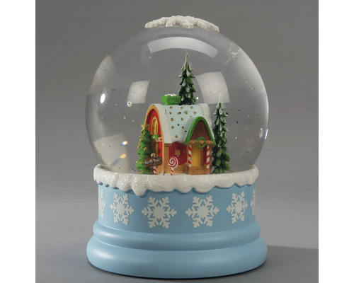 Schneekugel mit Nordpolhaus und Tannenbaum