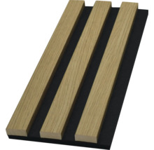 Akustikpaneel mit Holzrippen auf schwarzem Filz