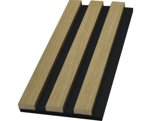 Akustikpaneel mit Holzrippen auf schwarzem Filz