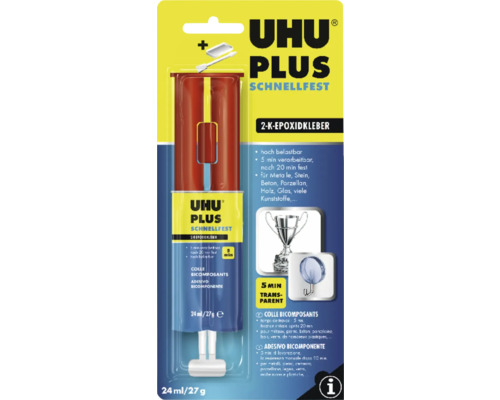 UHU PLUS 2-K-Epoxidkleber schnellfest 27 g Spritze Uhu Plus Schnellfest 2-K-Epoxidkleber für Metall, Stein, Beton, Porzellan, Holz, Glas und Kunststoffe