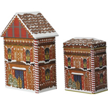Zwei Lebkuchenhaus-Dosen unterschiedlicher Größe