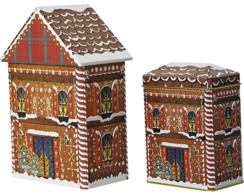 Zwei Lebkuchenhaus-Dosen unterschiedlicher Größe