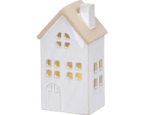 Weihnachtsbaumschmuck LED-Haus Porzellan 6,7 x 8,7 x 15,5 cm weiß Dekorative Hauslaterne aus Keramik mit Fensteröffnungen