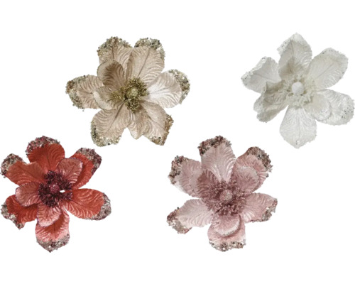 Dekorative Kunstblumen mit glitzernden Akzenten