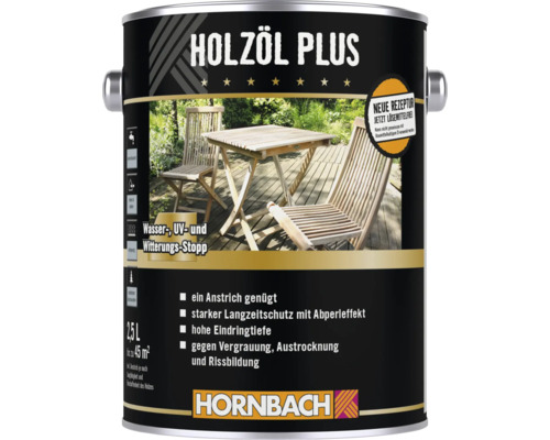 Holzöl Plus Dose mit Gartenszene im Hintergrund Holzöl Plus Dose mit Gartenszene im Hintergrund