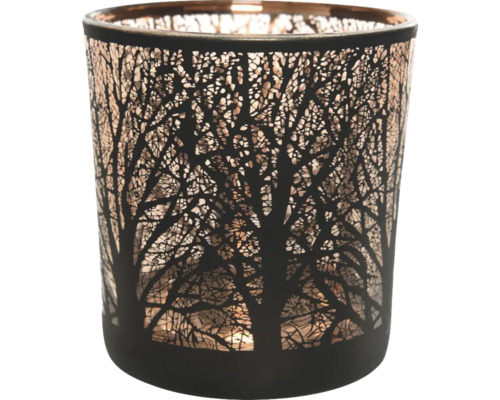 Teelichthalter Baum Glas 7,3 x 7,3 x 8 cm schwarz Windlicht mit Baumdesign