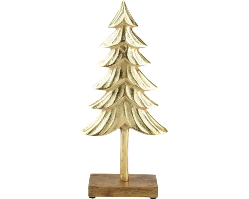 Weihnachtsbaumschmuck Weihnachtsbaum Aluminium H 33 cm gold Dekorativer Weihnachtsbaum aus Metall auf Holzfuß