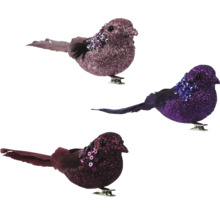 Dekorative Glitzervögel mit Clip, Set aus drei Stück
