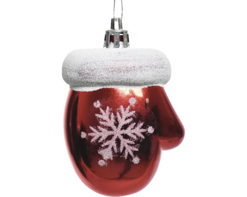 Weihnachtsbaumanhänger Handschuhe Kunststoff rot Weihnachtskugel in Form eines Handschuhs mit Schneeflockenmuster