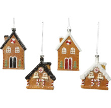 Vier Lebkuchenhaus Ornamente zum Aufhängen