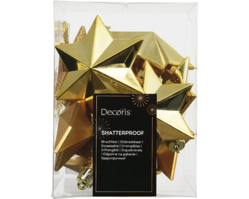 Weihnachtsbaumschmuck Stern Kunststoff gold Verpackung goldfarbener, bruchsicherer Christbaumspitzen in Sternform