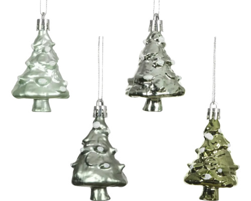 Christbaumhänger Weihnachtsbaum 5x4,4x7,4 cm Vier Christbaumkugeln in Form von Tannenbäumen