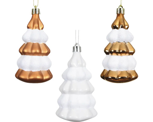 Christbaumhänger Weihnachtsbaum 5,5x5,5x9,5 cm gold Drei Tannenbaum-Weihnachtsbaumkugeln zum Aufhängen