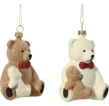 Zwei Teddybär Ornamente mit Schleife zum Aufhängen