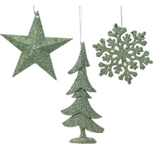 Dekoratives Set mit Stern, Weihnachtsbaum und Schneeflocke zum Aufhängen