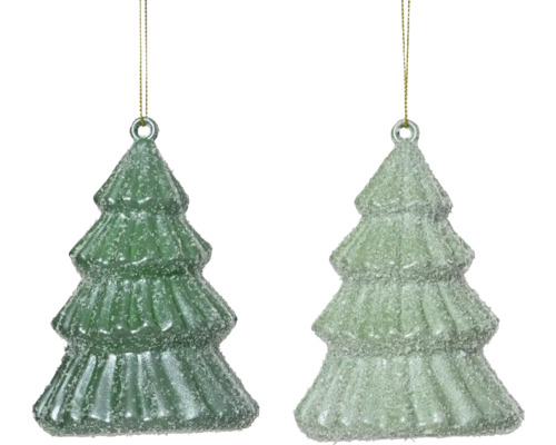 Weihnachtsdeko Weihnachtsbaum 6,5x8x10,3 cm mint Zwei Christbaumkugeln in Form von Tannenbäumen