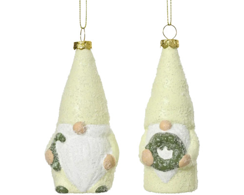 Dekohänger Gnoom aus Kunststoff beige Zwei Zwerg Weihnachtshänger mit Mütze und Bart als Christbaumschmuck