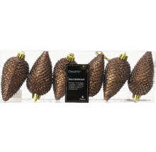 Set aus sechs bruchsicheren Christbaumkugeln in Zapfenform